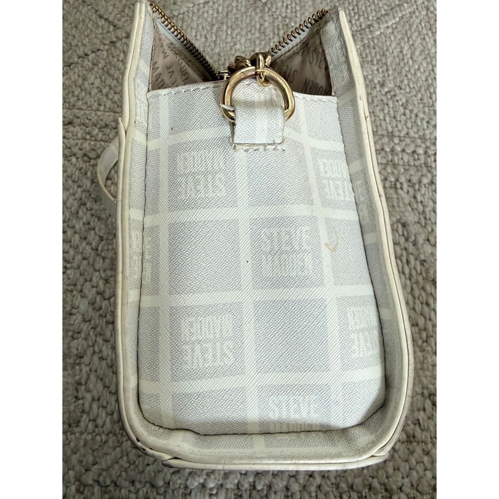 Steve Madden White Logo Print Crossbody Shoulder Bag Gold Chain Strap - Picture 6 of 10